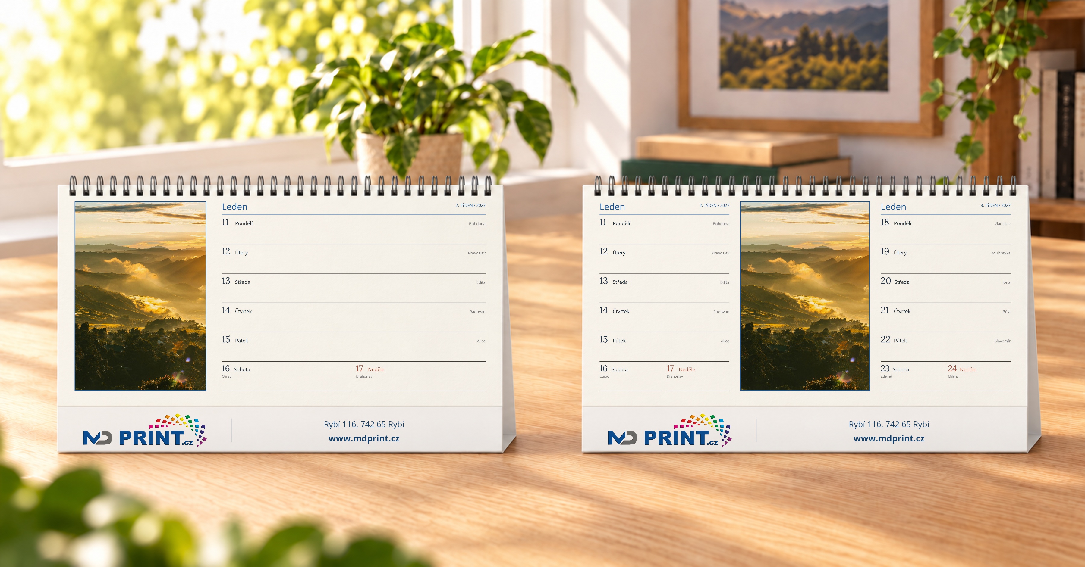 Firemní stolní kalendáře s logem – skutečná rozložení MDprint Design Studia